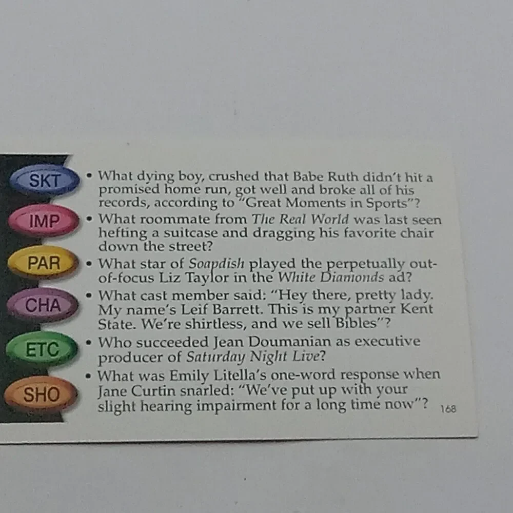 SNL Trivial Pursuit TV Trivia Cards ONLY Saturday Night Live game